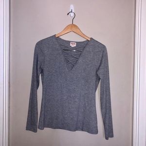 Crossed Front Gray Long Sleeve Top